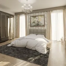 Luxury bedroom with French windows