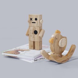 Toy Wooden puppet with books-01