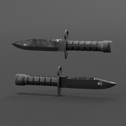 "Discover a realistic and detailed military and hunting knife 3D model for Blender 3D. Perfect for creating engaging animations and games in the military style, with a black handle and steel collar. Get your hands on this high-quality 3D asset created by Mac Conner for realistic and immersive experiences."