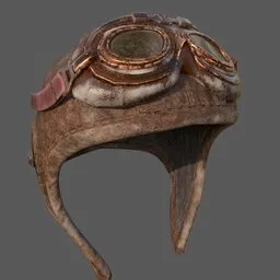 "Vintage Pilot Cap from 20th century with hand painted textures and leather strap. Inspired by Boleslaw Cybis and perfect for realistic aircraft and steampunk scenes. Available as an FBX model in Blender 3D."