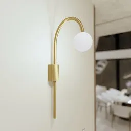 3D modeled brass texture LED wall sconce with elegant arch and globe shade for Blender rendering.