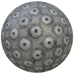 2K PBR texture for 3D modeling featuring a metallic treadplate with pronounced studs for industrial designs.