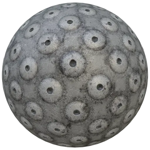 2K PBR texture for 3D modeling featuring a metallic treadplate with pronounced studs for industrial designs.
