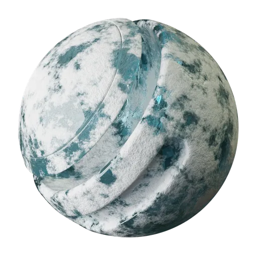 High-resolution PBR Frozen Water Snow texture for 3D modeling, showcasing realistic ice and snow with customizable features for winter scenes.