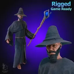 Dark Fantasy Wizard-Rigged-Animated
