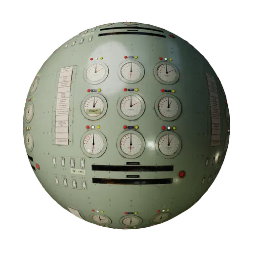 Highly detailed PBR aged electric control panel texture for 3D modeling in Blender, ideal for industrial tech scenes.