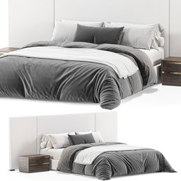 "Rh Modena Bed 3D model for Blender 3D - white headboard and gray bed with tonal topstitching. 481,177 polys, unwrapped and scaled. Available in blender format with cycles render."