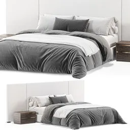"Rh Modena Bed 3D model for Blender 3D - white headboard and gray bed with tonal topstitching. 481,177 polys, unwrapped and scaled. Available in blender format with cycles render."