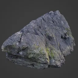 Highly detailed granite rock 3D model with moss, optimized for Blender, suitable for realistic environmental scenes.