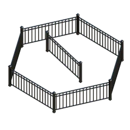 Detailed 3D model of modular, customizable black fence sections created in Blender, suitable for rendering.