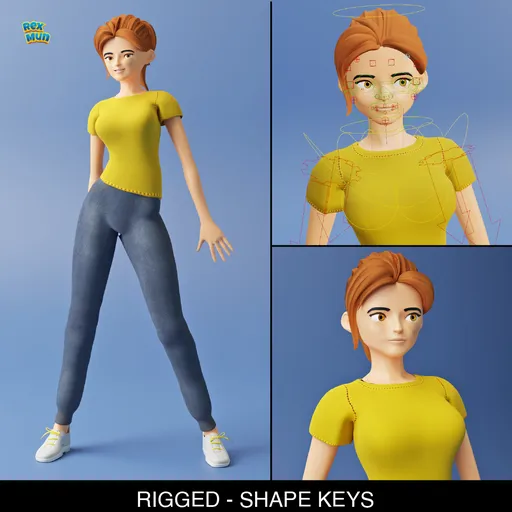 3D anime-style female model with rigging and facial expression shape keys, optimized for Blender.