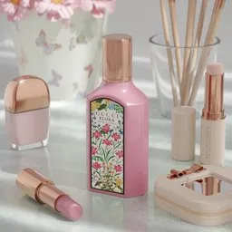 Pink flowers and lipstick