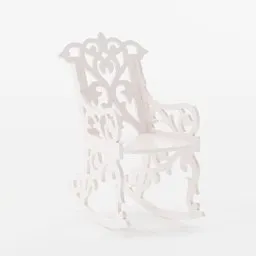 Detailed ornate white rocking chair 3D model with intricate design, optimized for Blender rendering.