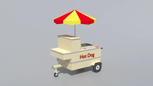 Detailed Blender 3D low-poly hot dog cart for CG visualization, with optimized meshes for rendering.