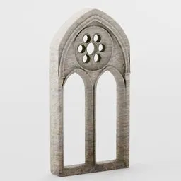 Detailed 3D model of a stone Gothic arch window with PBR material, designed for Blender.