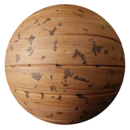 Highly detailed 2K PBR flaking wood planks texture with scratches and marks for 3D modeling, perfect for creating realistic rustic floor surfaces.