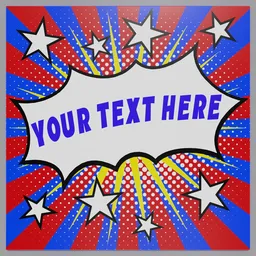 Customizable Blender 3D model of a comic-style explosion speech bubble with adaptable text and dot pattern.