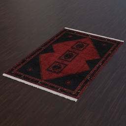 "Red and black Persian carpet for Blender 3D with particle system. Inspired by Osman Hamdi Bey and Wilhelm Leibl, this beautiful rug features desert camouflage and is perfect for creating realistic interior designs. Available on DeviantArt, UE Marketplace, and Unreal Engine 5."