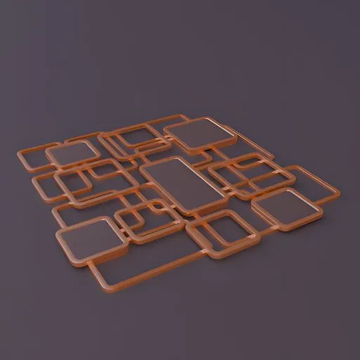 Elegant 3D model of a gold rectangular mirror with interlocking shapes, ideal for modern interior rendering in Blender.