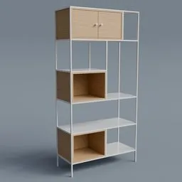 Realistic Blender 3D model of a modern bookshelf with detailed textures suitable for interior design renderings.