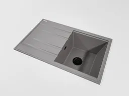 Highly detailed Blender 3D model of a functional gray kitchen sink with spacious drainer, adaptable for traditional and modern designs.