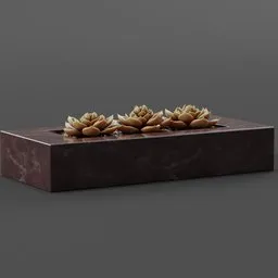 Detailed 3D render of succulents in rectangular marble pot, ideal for Blender 3D nature scenes.