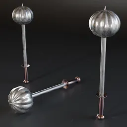 3D Blender ready-to-use mace models with high-quality metal textures, suitable for war game designs and virtual environments.