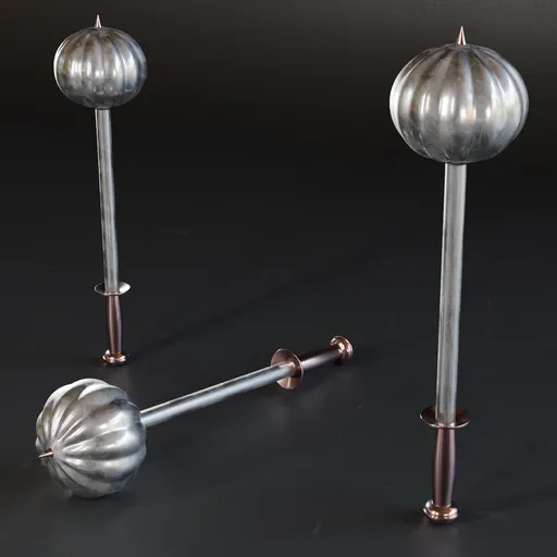 3D Blender ready-to-use mace models with high-quality metal textures, suitable for war game designs and virtual environments.
