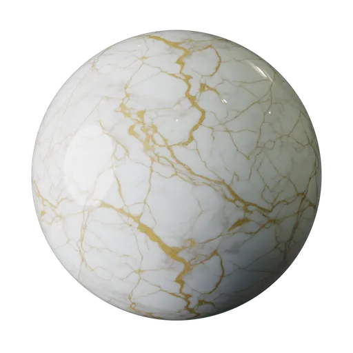 High-resolution PBR white marble texture with gold veins for 3D modeling and rendering in Blender and other software.