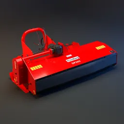 Detailed 3D render of a red tractor lawnmower attachment, compatible with Blender 3D projects.