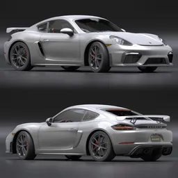 Highly detailed Blender 3D model of a 2020 Porsche 718 Cayman GT4 luxury supercar, showcasing front and rear views.
