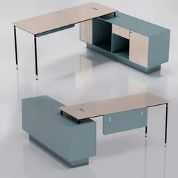 Highly detailed Blender 3D model of a modern managerial desk with storage for realistic office renderings.