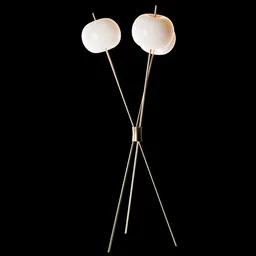 Elegant 3D-rendered Tri-Globe floor lamp with sleek metallic stand and twin frosted globes for Blender modeling.