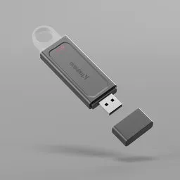 "High-resolution 3D model of a Kingstone USB drive with a key inserted, ideal for Blender 3D projects. Featuring a modern minimalist design, this isometric game asset showcases a magenta and gray color scheme. The model is rendered using Lumion, textured with 4K resolution, and can be used for various household appliances in virtual environments."