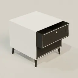 3D model of a modern bedside table with an open drawer, ready for Blender rendering.