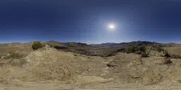 360-degree outdoor HDR panorama for realistic lighting in 3D scenes with clear sky and terrain.