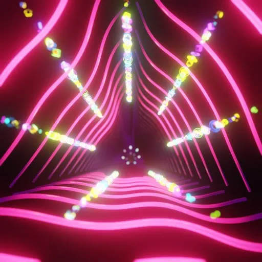 Procedural neon tunnel with glowing effects, customizable shader attributes, and camera setup for 3D design in Blender.