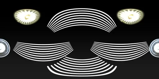 Abstract studio lighting HDR with curved white lines on black background, 5K texture, 32-bit quality for scene illumination.