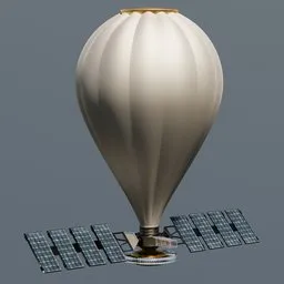 3D model of a spherical espionage balloon with solar panels, designed in Blender for industrial exterior use.