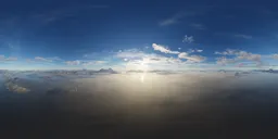 High-resolution HDR panorama featuring sunlit clouds over peaks for realistic 3D scene lighting.