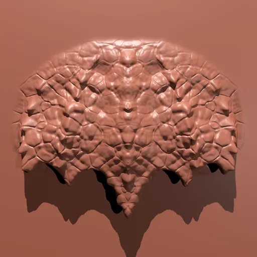 3D sculpting brush creating detailed dragon scale pattern, compatible with Blender for modeling intricate surfaces.