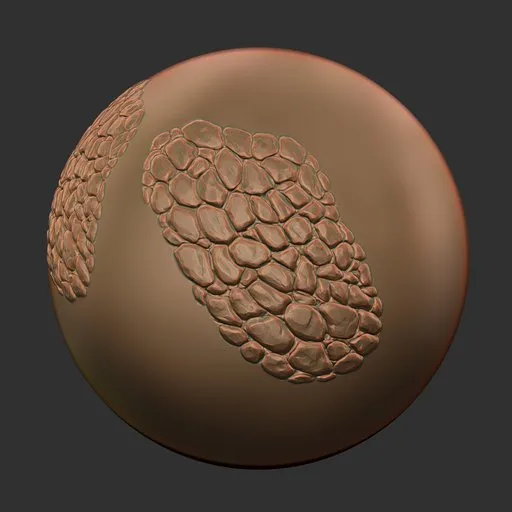 3D ER Dragon Brush 192 impression on sculpted model surface, ideal for detailing reptilian textures in Blender.