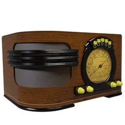 Detailed 3D representation of a vintage wooden radio with speaker and tuning dials, suitable for Blender rendering.