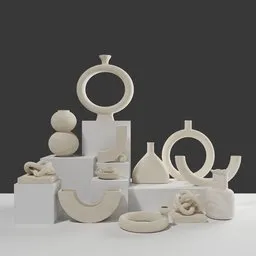 "Enhance your interior design with our Ceramic Decoration Sets of Vase 3D model for Blender 3D, featuring a variety of Jean Arp inspired vases in a neotraditional modern style. Rendered in Redshift, this asset pack includes beautiful woodfired designs and orbital rings to make your projects stand out. Trending on Artforum and perfect for flat lay photography."