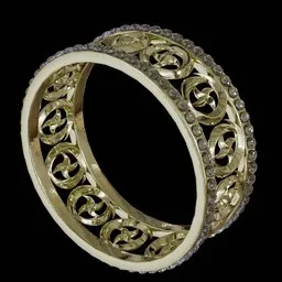 Intricately designed 3D fantasy ring with ornamental patterns and gemstones, created for Blender.