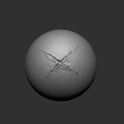 3D sculpting brush effect for Blender showing cross tear detail for fabric damage simulation on model surfaces