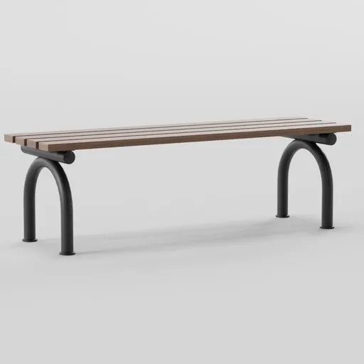 Modern 3D-rendered bench with wooden planks and concrete base for urban architectural design, compatible with Blender.