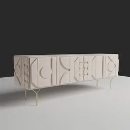 "Get inspired by the artdeco style of Pieter van der Werff with this Modern Cabinet 3D model for Blender. Rendered in Redshift, this maximalist design features laser cut textures and detailed craftsmanship. Perfect for any mid-century sofa space. Trending on Pinterest and Artforum."