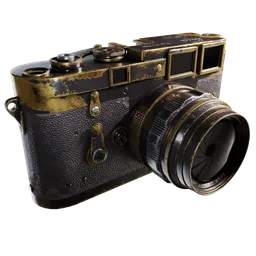 Detailed 3D model of a vintage Leica M3 camera with worn texture, ideal for Blender rendering projects.