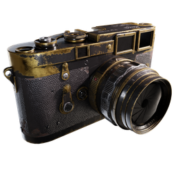 Detailed 3D model of a vintage Leica M3 camera with worn texture, ideal for Blender rendering projects.